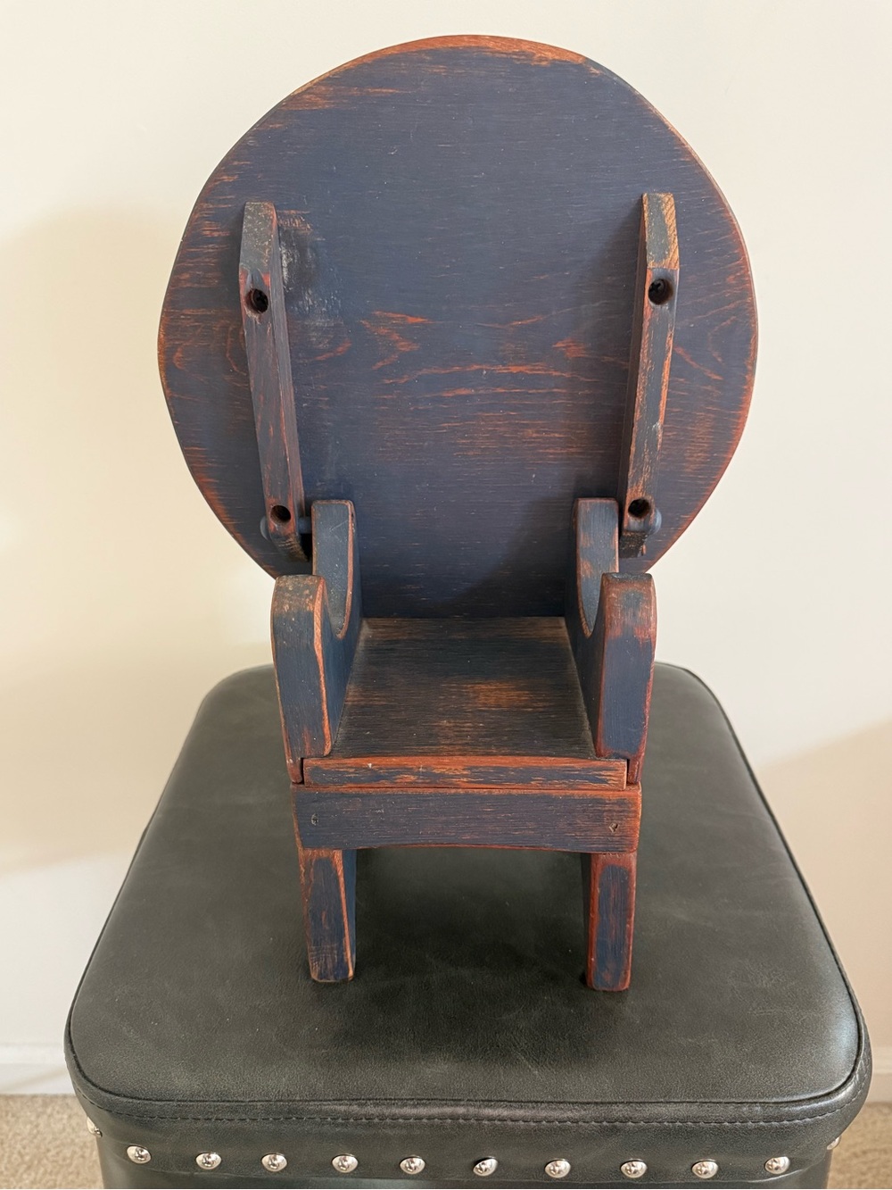 Vintage Wolf Creek Blue Distressed Wooden Primitive Folk Art Folding Doll Table